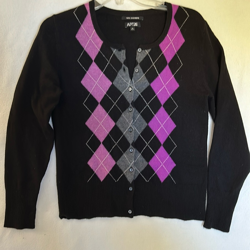 Apt. 9 Cashmere Cardigan with Argyle Print